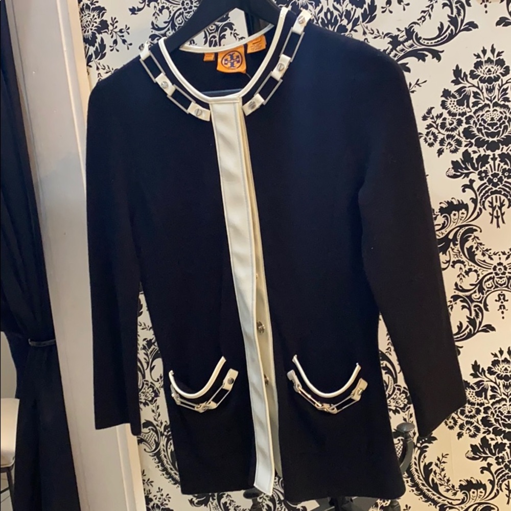 Tory Burch navy Cardigan w/ chain detail